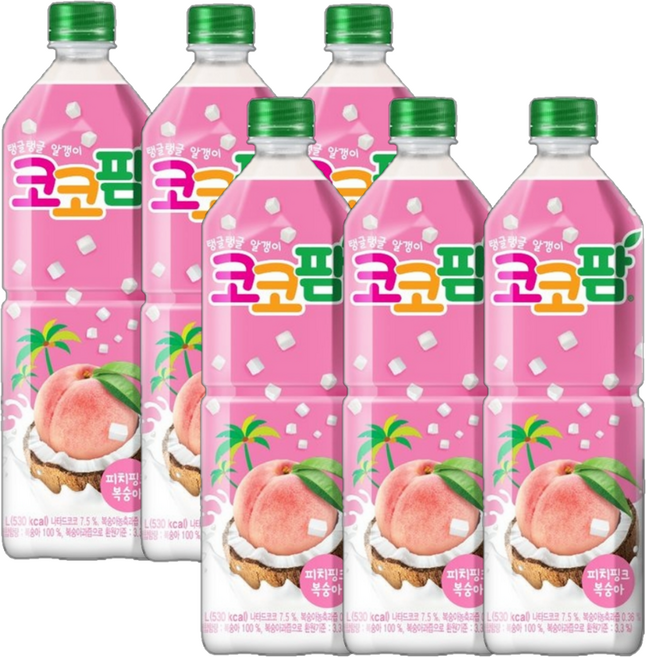 해태음료 코코팜 피치핑크 복숭아, 6개, 1L