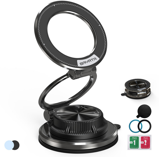 초슬림 진공 흡착 마그네틱 차량용 휴대폰 거치대 맥세이프 자석 링 포함, 24305-블랙, 1개
