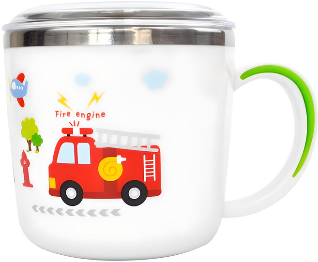 키친유 부릉부릉 유아동 논슬립 스텐 뚜껑컵, 혼합색상, 1개, 280ml