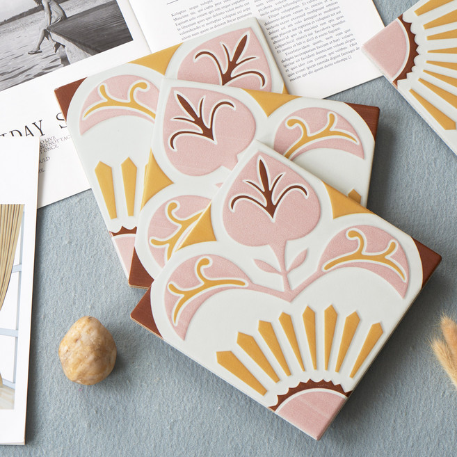 북유럽자기질패턴 핑그린 타일 200mmX200mm, 10개, 2X2092