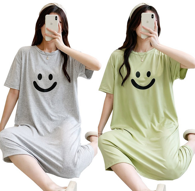 인디오 1+1 여성용 사계절 오버핏 스마일 원피스 잠옷 NCH1501