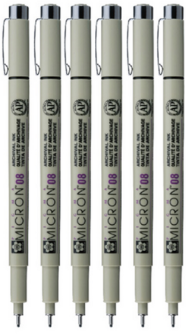 SAKURA 피그마 마이크론 08 젤잉크펜 0.5mm, 블랙, 6개