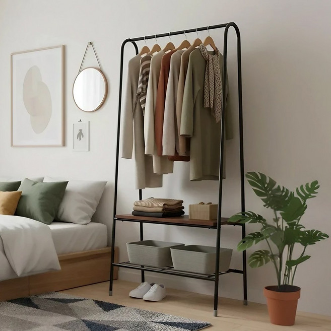 아르디스 철제 A형 틈새 행거, 블랙  +월넛  우드