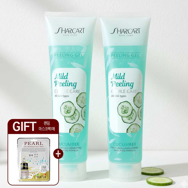 샤카트 바디 필링젤 오이 2개 스크럽 각질제거 대용량 때젤+랜덤마스크팩1매증정, 1개, 620ml