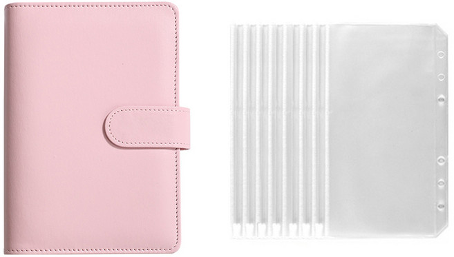 A6 육공 다이어리 지퍼백 7매 6공 바인더 저축 가계부 예산 용돈 모으기 현금 챌린지, 핑크, 1개