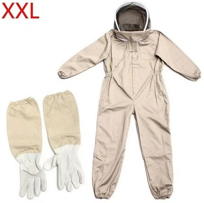 蜂衣蜂帽防蜂衣全套養蜂連體衣服太空服加厚專用防蜂服超厚蜂蜜, 米色太空服M號-155-160穿+羊皮手, 1個