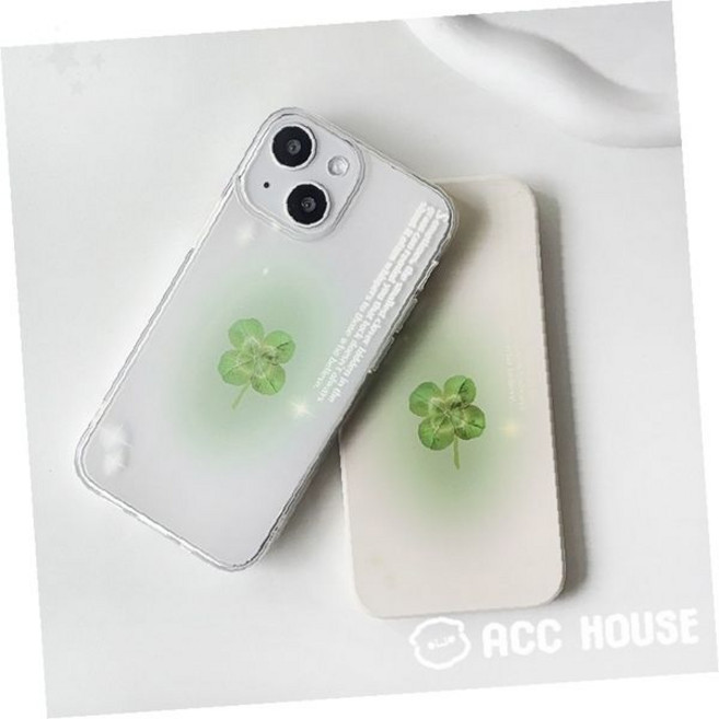 네잎클로버 투명 젤리 휴대폰 보호 케이스 반짝이는 행운 패턴 소프트 커버