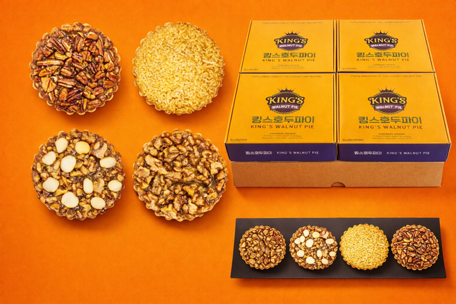 킹스호두파이 미니파이 4종 혼합세트 (호두 피칸 코코넛 마카다미아) 유기농 수제 디저트 간식 답례품 견과류 디저트 선물세트, 1개, 600g