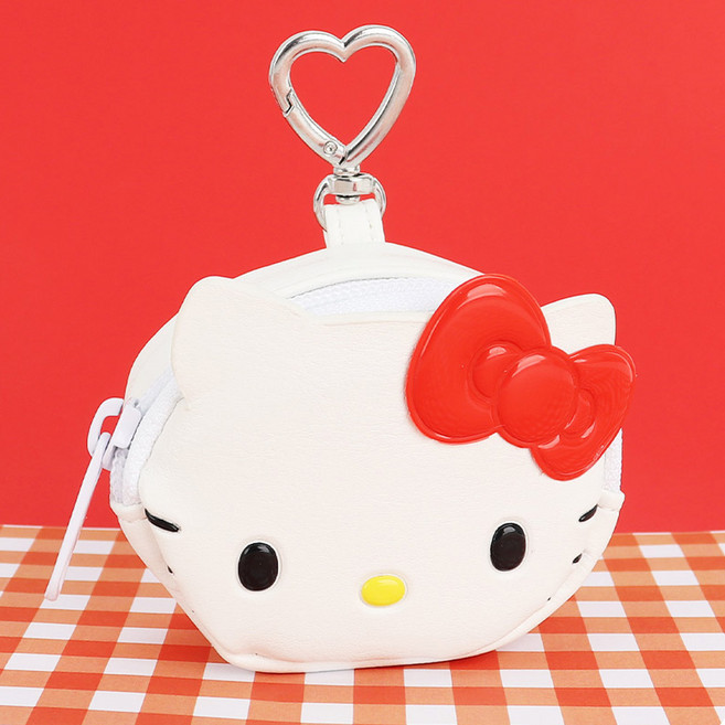 컬러풀 헬로키티 미니 파우치 키링 키티 페이스 동전 지갑 가방 고리 악세사리 이어폰 소지품 주머니