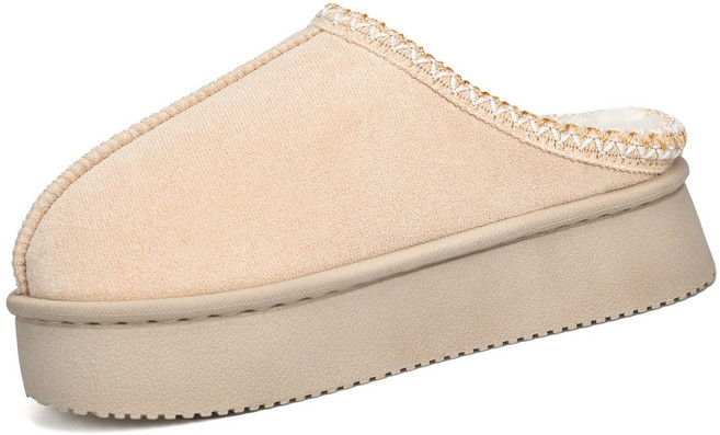 Beranmey 5cm 통굽 스티치 앵클 털슬리퍼 키높이 발편한 스웨이드 실내실외화 경량 고품질퍼안감