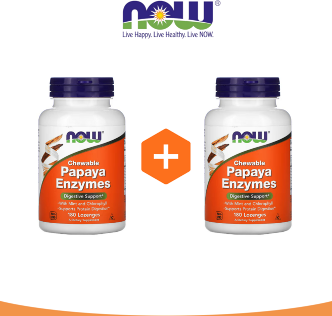 1+1 나우푸드 파파야 엔자임 효소 로렌지 180정 프로테아제 리파아제 셀룰라아제, 2개