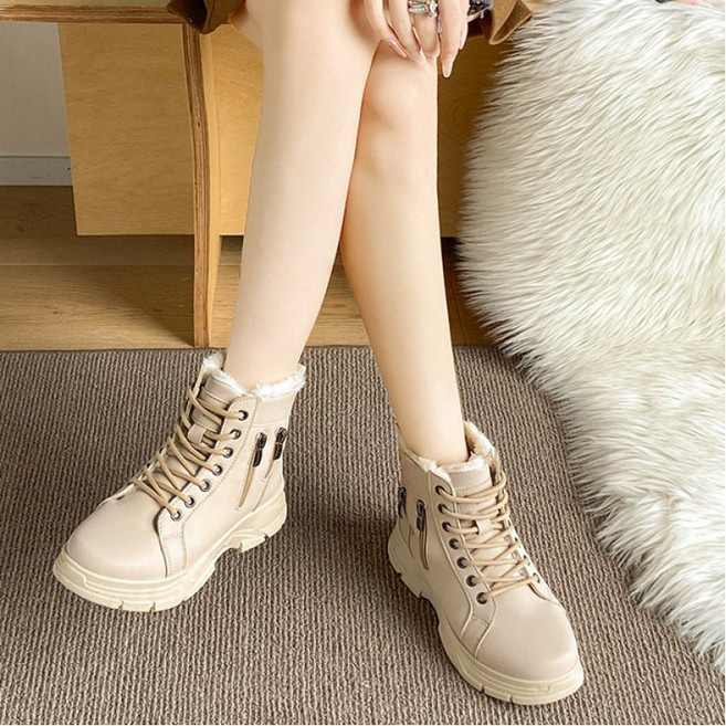 SAHINER 겨울 여성 털 안감 레이스업 워커 앵클부츠 BMX12