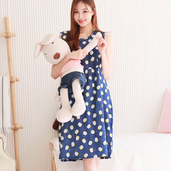 국민할매 by 귀욤할매 엄마옷 힐링 데일리 아사면 민소매 원피스 홈웨어 [HW-01]