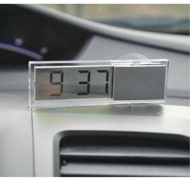 차량용 디지털 시계 - LCD 흡착 부착형 - 시간 날짜 표시 - 실내외 겸용, 실버, 1개