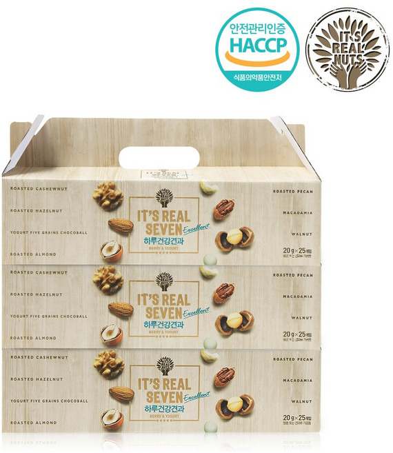 리얼넛츠 리얼세븐 엑셀런트 리얼7 하루건강견과 견과선물세트, 20g, 3개
