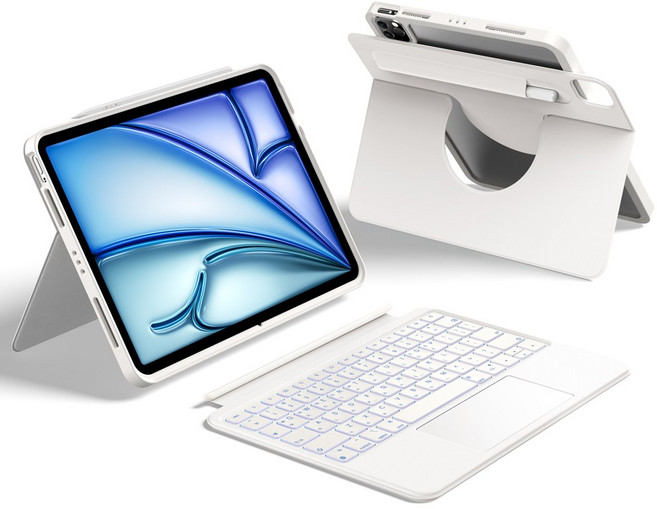 HOU 아이패드 세로 가로 매직키보드 펜슬 수납 아이패드 프로11인치 M4 13인치 에어 6/5/4세대 M2 10.9 11인치 13인치 트랙패드 백라이트 한글 키보드 케이스, 에어6/5/4세대 프로1/2/3/4세대10.9 11인치, 화이트