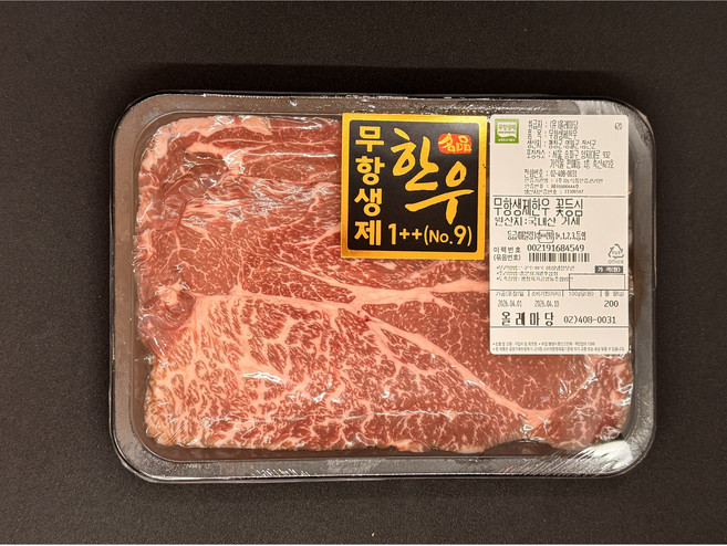 친환경 무항생제 한우투뿔 1++ no9 건강한 소고기 11가지부위 올레마당, 1개, 꽃등심200g