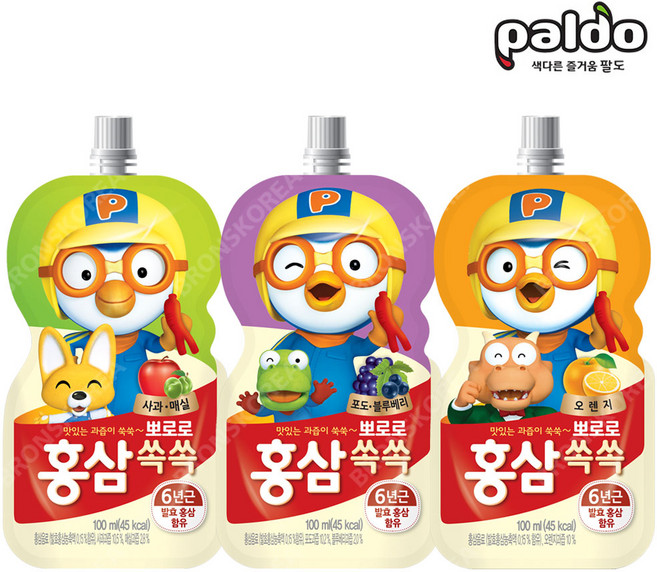뽀로로 홍삼쏙쏙 100ml 오렌지+사과 매실+포도 블루베리 (총30개) 어린이음료 홍삼주스, 30개, 포도블루베리+사과매실+오렌지