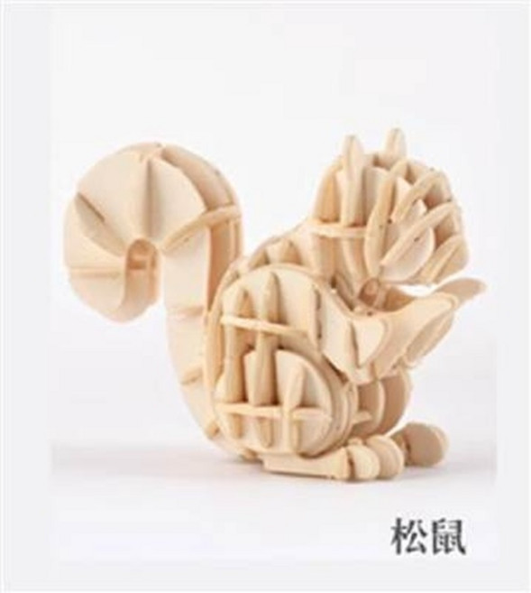 木製 DIY 模型 松鼠, 手工益智DIY立體紙質動物造型拼裝模型3D迷你手工紙雕模型材料包(貓頭鷹+松鼠), 1個