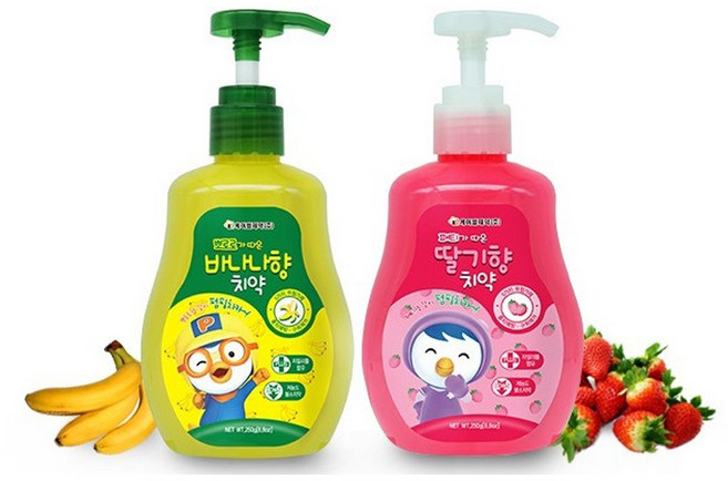 케이엠제약 뽀로로가 따온 어린이 치약 바나나향 250g + 딸기향 250g 세트, 1세트