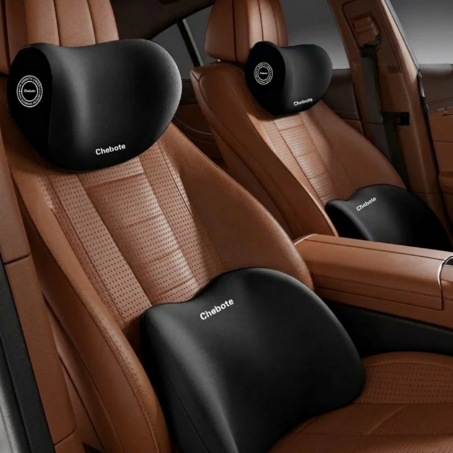 후스조이 차량용 메모리폼 목쿠션 + 허리 쿠션 세트, 1세트, 블랙