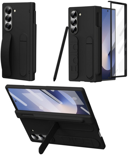 Elvo 갤럭시 Z폴드 7 6 5 호환 힌지보호 케이스 거치대 S펜 핸드 스트랩 풀커버 케이스 일체형 액정보호필름