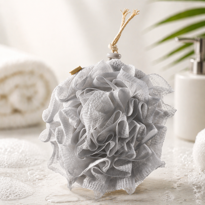 데이리빙 신형 고급 구름 텍스쳐 풍성 걸이형 스트링 버블 빅 샤워볼, 그레이, 1개, 1개입