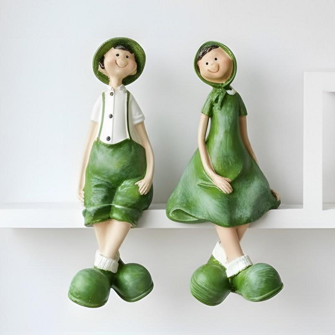 젠클로 정원 베란다 꾸미기 남녀 커플 농부 부부 인테리어 소품 조각상 장식품, 앉은형