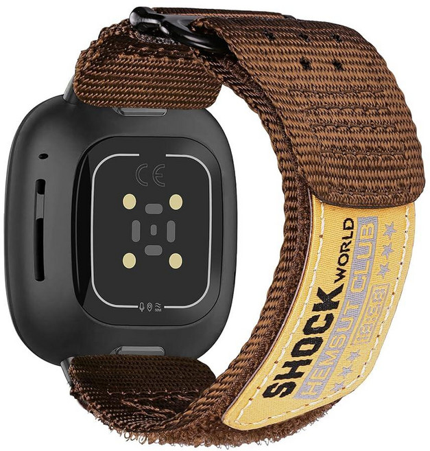 Fitbit Versa 3 / Versa 4 / Fitbit Sense/Sense 2와 호환되는 나일론 시계 밴드 남성용 견고한 나일론 스포츠 조절 가능한 스트랩 밀리터리 전, Middle (6.3"to 7.5"), 커피/블랙 버클