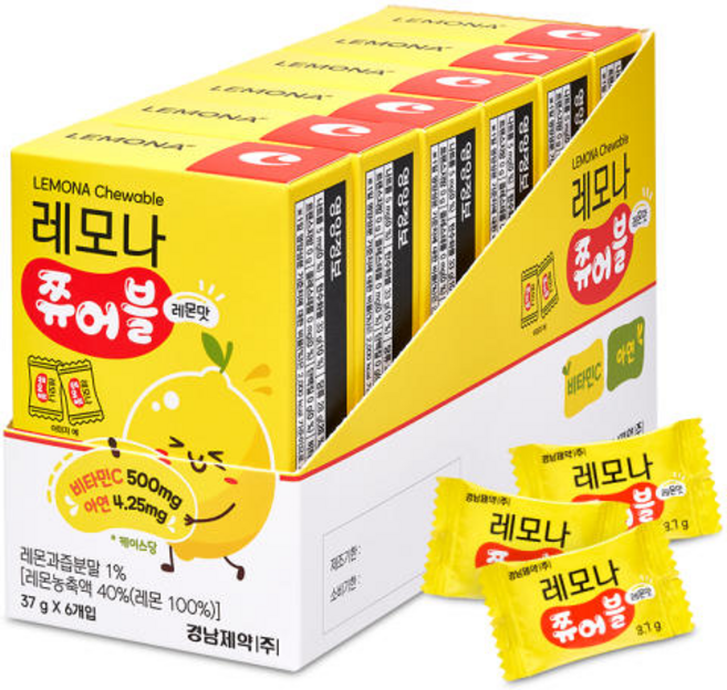 레모나 쮸어블 레몬맛, 37g, 6개