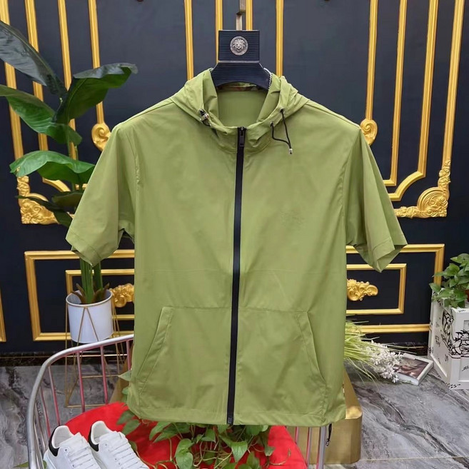 WEIHAN 남성 후드 반팔 상의 슬림 심플 후드집업 캐주얼 바람막이 아웃도어