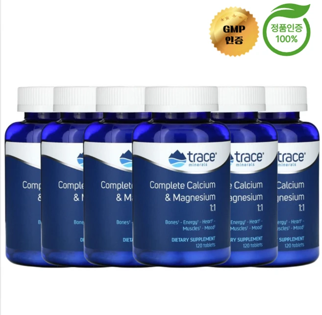 3+3 트레이스 컴플리트 칼슘 마그네슘 1:1 비율 120정, 6개 - 쿠팡
