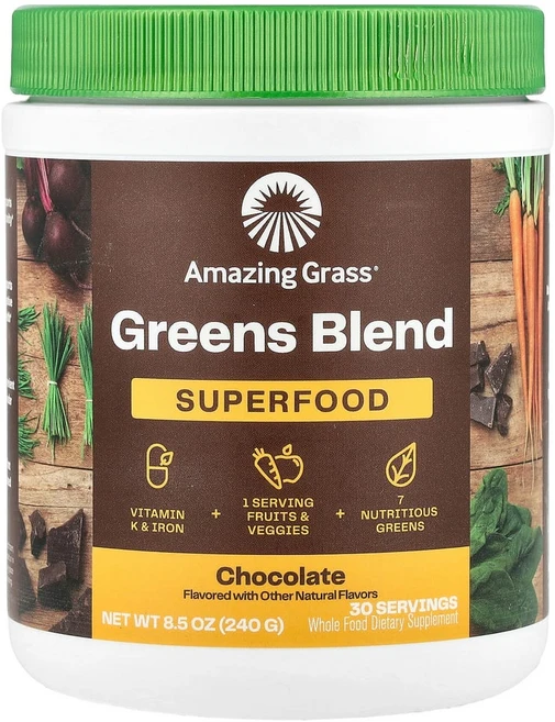 어메이징그래스 녹색 채소 혼합물 슈퍼 푸드 초콜릿 240g(8.5oz), 1개, 240g - 쿠팡