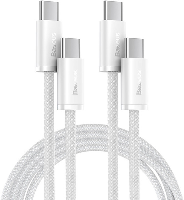 Baseus 베이스어스 100W PD 고속충전 케이블 C타입 to C타입 USB-C 노트북/휴대폰/태블릿 초고속 충전 케이블, 2개, 화이트, 1m