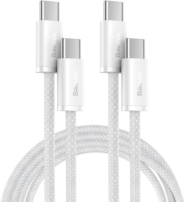 Baseus 베이스어스 100W PD 고속충전 케이블 C타입 to C타입 USB-C 노트북/휴대폰/태블릿 초고속 충전 케이블, 2개, 화이트, 1m - 쿠팡