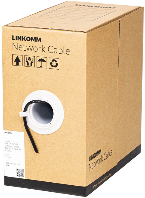 LINKOMM CAT6 室外專用網路線 易拉箱 防水 防曬 免配管 PE, 黑色, 1個, 100m