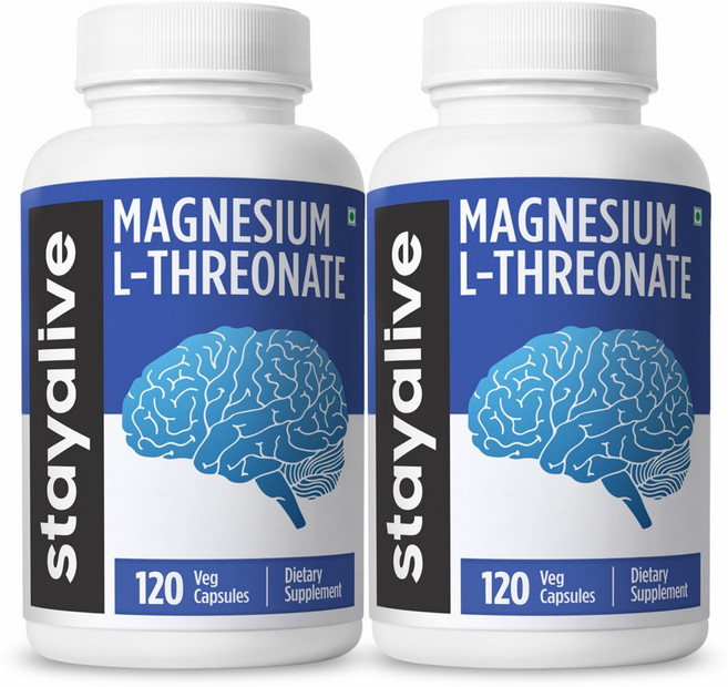 StayAlive (Usa 빠른 구매) 마그네슘 L-트레오네이트 보충제 킬레이트 마그네슘 원소 마그네슘 분말이 포함된 캡슐 120개 비-GMO 및 글루텐 프리 마그네슘 L-트레, 2개, 120정