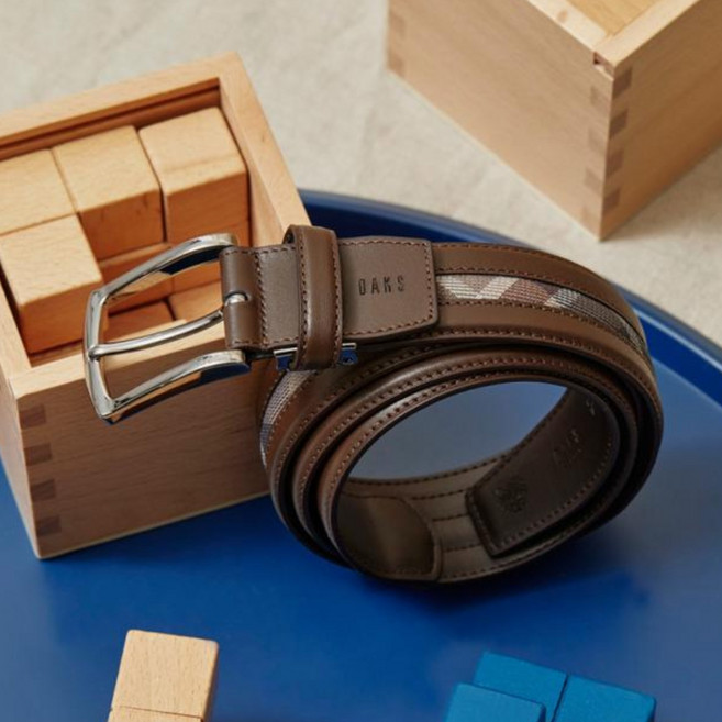 닥스 브라운 체크배색 소가죽 벨트