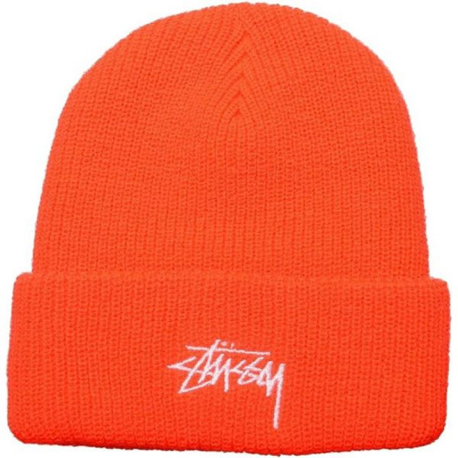 스톡 로고 자수가 있는 스투시 커프 비니 니트 캡, 56.0-62.0 cm, Orange