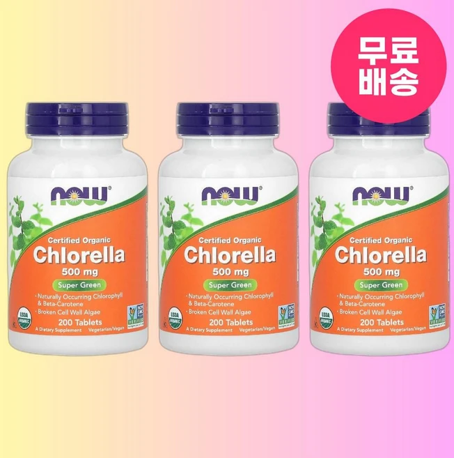 나우 푸드 유기농 인증 클로렐라 500mg 200정 3개 - 쿠팡