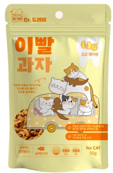 닥터도레미 고양이 간식 이빨과자 치석제거 구강관리 요로+헤어볼 50g 1개, 요로 헤어볼