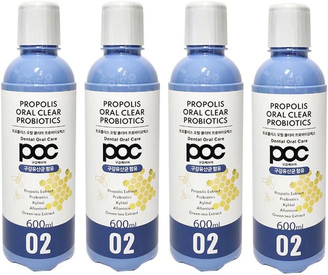 POC Pro 오랄클리어 프로폴리스 프로바이오틱스 찌꺼기 천연성분 가글, 600ml, 4개