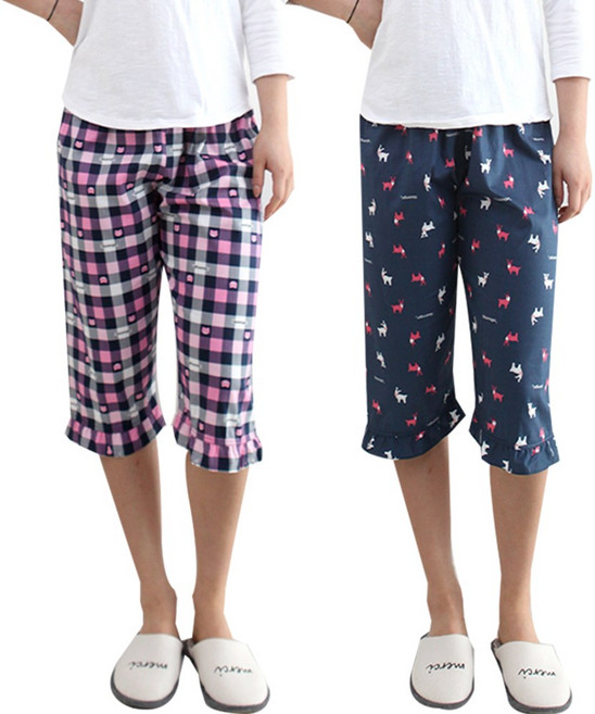 (2장) 슬레진저 여성 국산 면100% 파자마 7부 여자 코튼 캐릭터 특면 잠옷바지 1+1