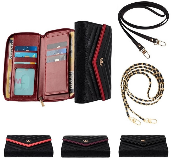 아이폰 11프로맥스 케이스 가죽 모으모 킹골드킹 목줄 (2개) (지퍼) (심플롱 목걸이) 양면 더블 카드 지갑