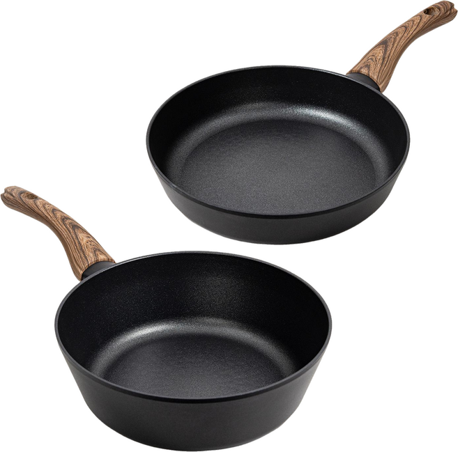 [1+1] 쿡텐 국산 와이드 티타늄 IH겸용 프라이팬 궁중팬 1+1 2종 세트 사이즈, 블랙, 1세트, 24cm 프라이팬, 24cm 궁중팬
