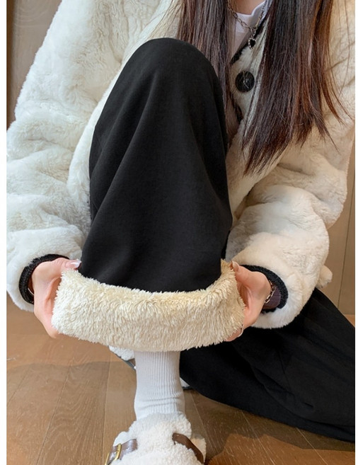 스타일닥터 여성 기모바지 따뜻한 겨울 방한 바지 캐주얼 와이드팬츠 도톰 하이웨스트 슬랙스