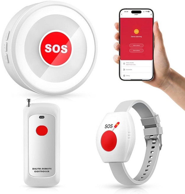 Senior Alert System No Monthly Fee Caregiver Pager Call Button for Elderly at Home SOS Panic But