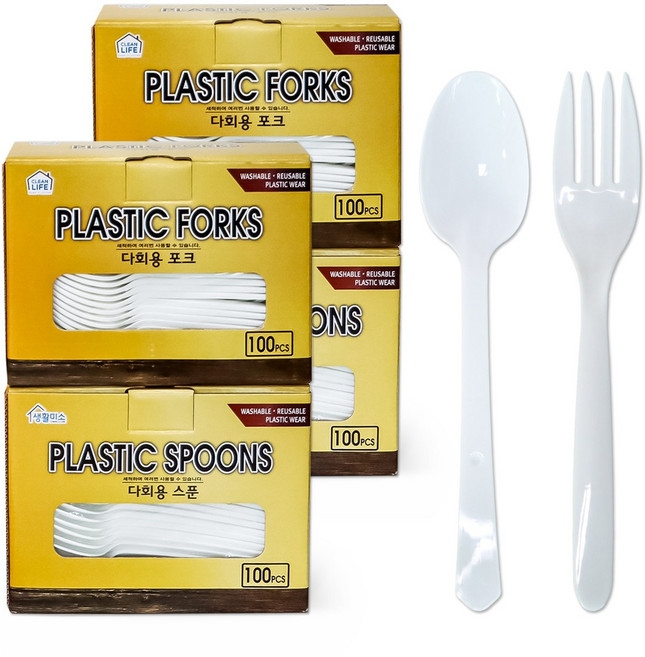 생활미소 다회용스푼 100입 + 다회용포크 100입, 100개, 2세트