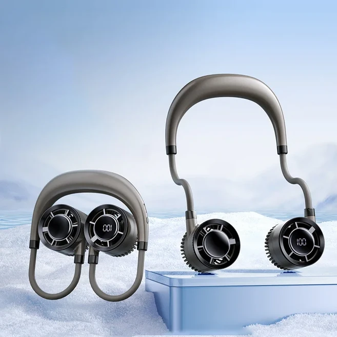 2025년형 목걸이형 USB 소형 선풍기 충전식 미니 휴대용 조명 사운드 강풍, 03 Brown