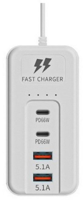 多端口快速充電器 插排 66W PD快充 2PD+2USB 多設備同時充電 旅行必備, 1個, 1吋